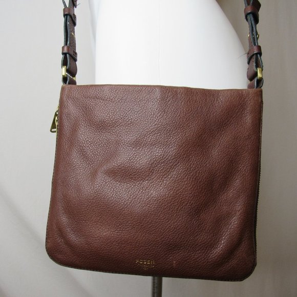 Fossil Brown Pebbled Leather PRESTON Expandable Crossbody Bag Purse - Picture 12 of 12